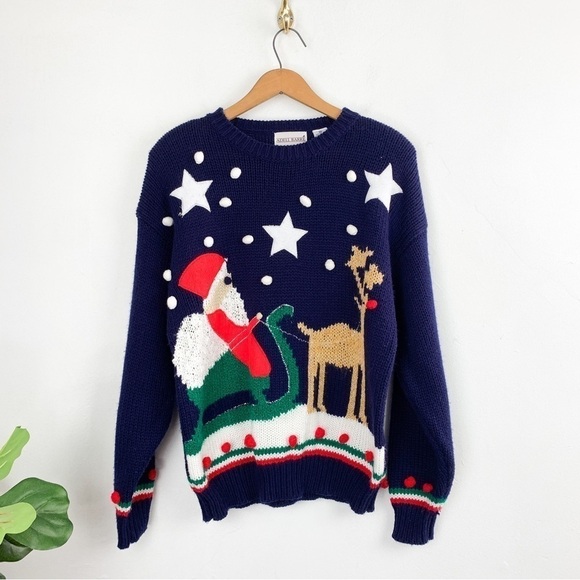 Vintage Sweaters - Vintage 90s Christmas Santa Holiday Crewneck Sweater Sz M